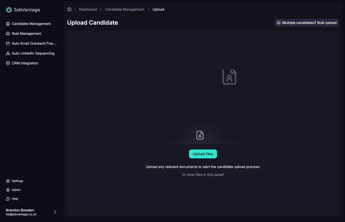 The Upload Candidate page