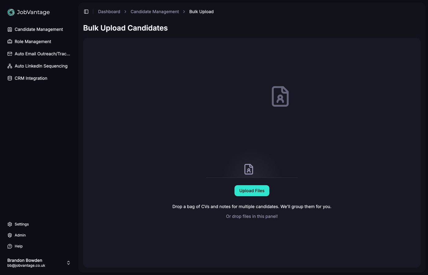 The Bulk Upload Candidates page